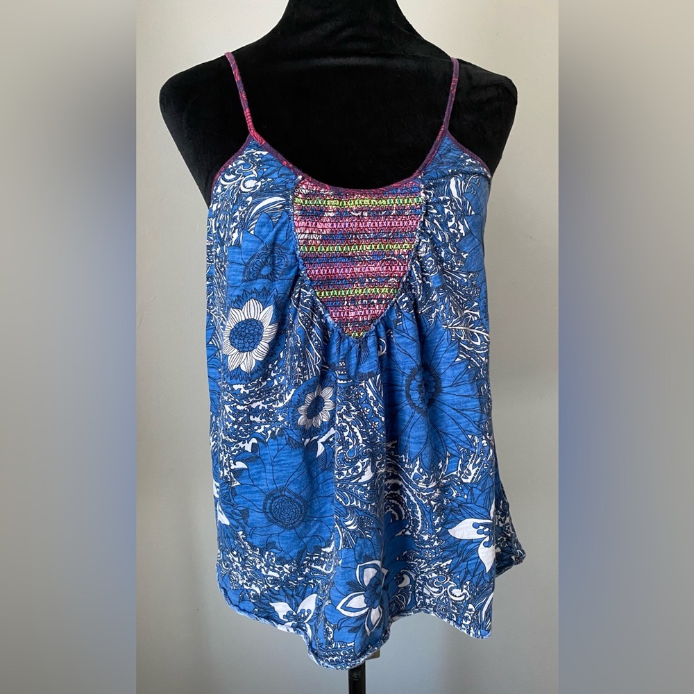 Free People Blue Floral Cotton Tank Top